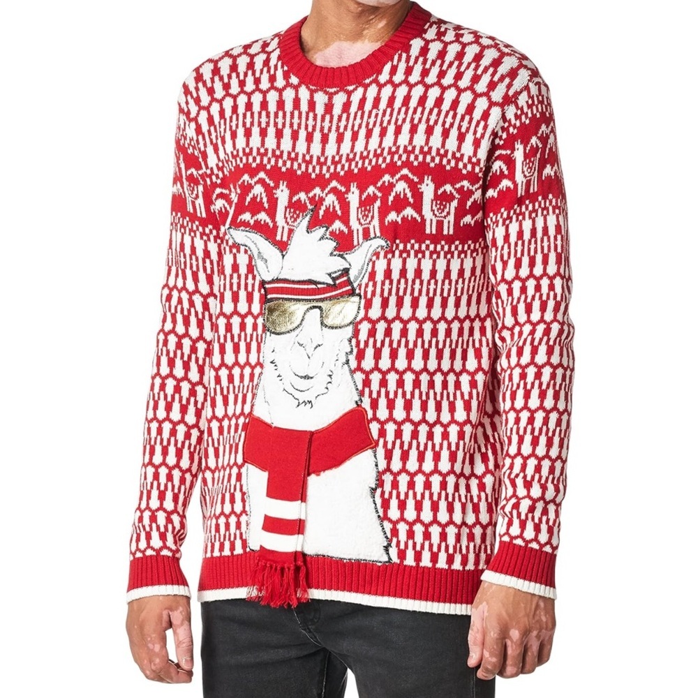 NEW Blizzard Bay Mens Llama Ugly Christmas Sweater Red White Small